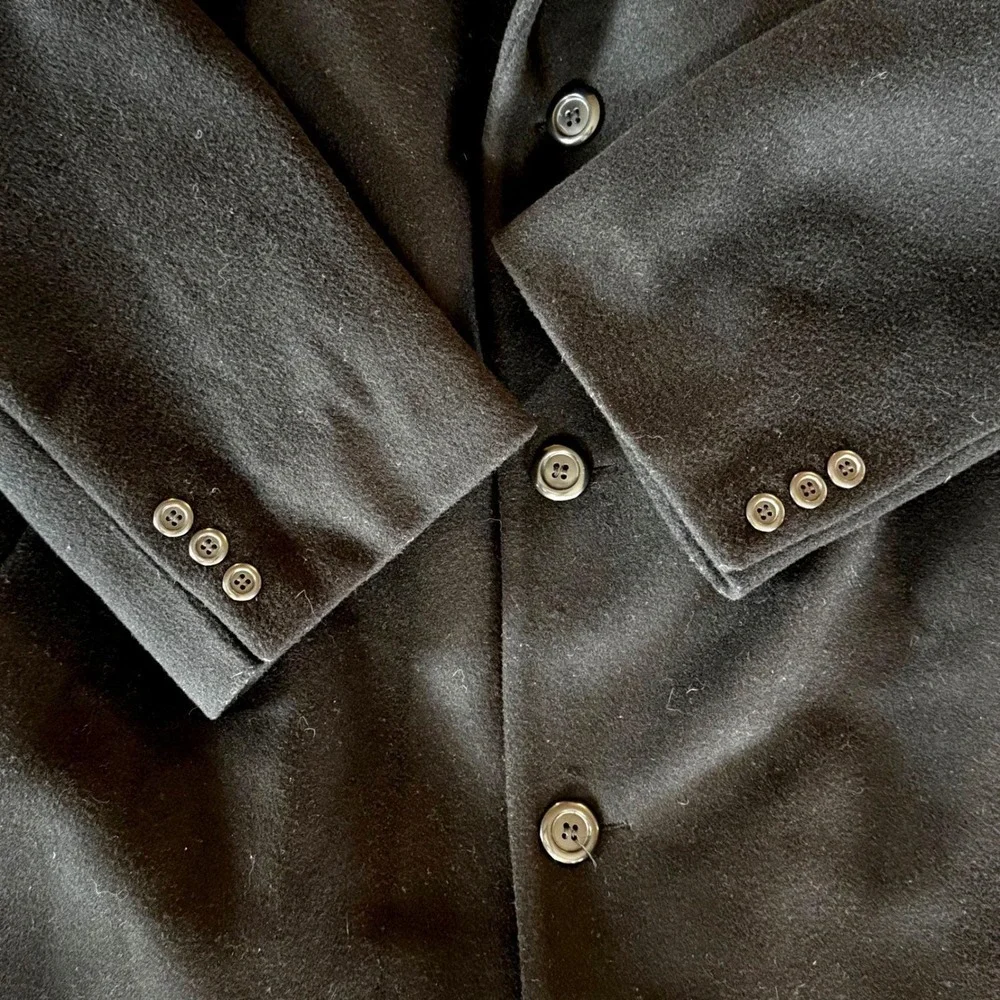 di Silver Wool Cashmere Overcoat 56R Black Mens Topcoat Big Tall Italy Fabric